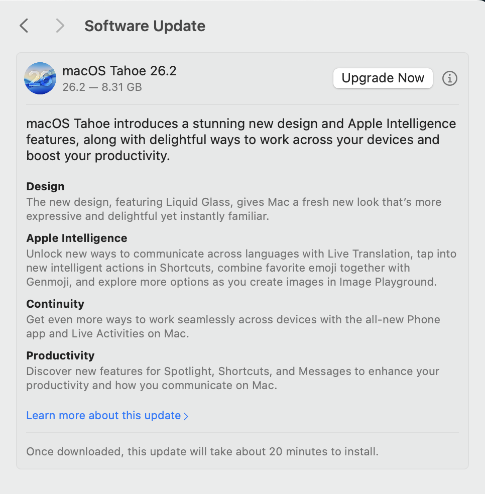 Mac OS update button