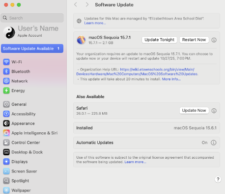 MacOS System Settings Update screenshot