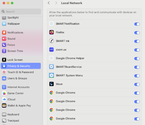 System Settings Local Network screenshot