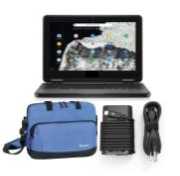 Chromebook package that includes a Chromebook, carry case and two-part power adapter.