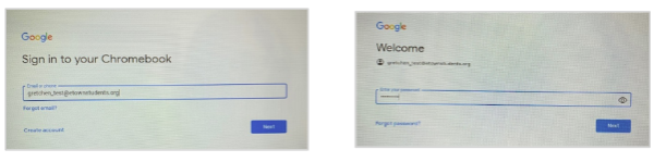 Google sign in windows where the students will enter their district username and password.