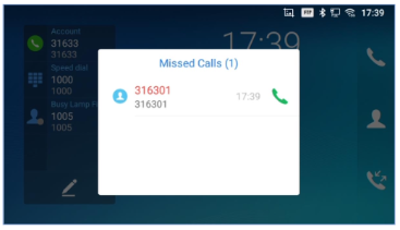 Grandstream Missed call screen