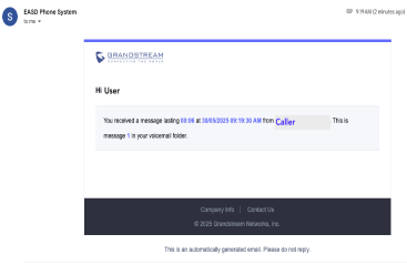 Grandstream voicemail to email screenshot