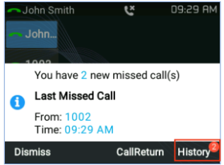 Grandstream teacher phone missed call screen.