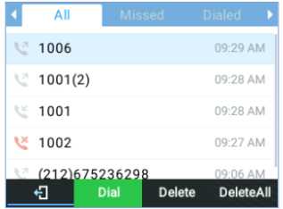 Grandstream teacher phone call history screen.