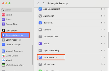 MacOS System path from Privacy and Security to Local Network