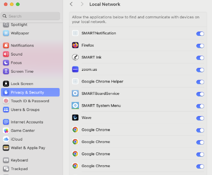 System Settings - Local Network screenshot