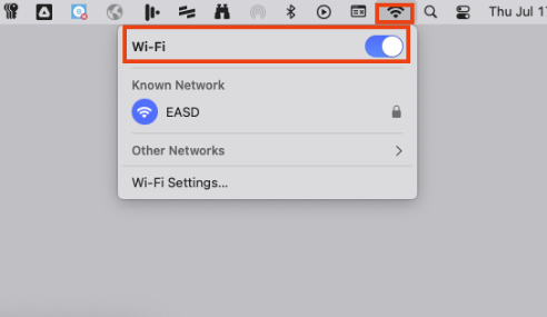 Screenshot of wifi settings in status bar.