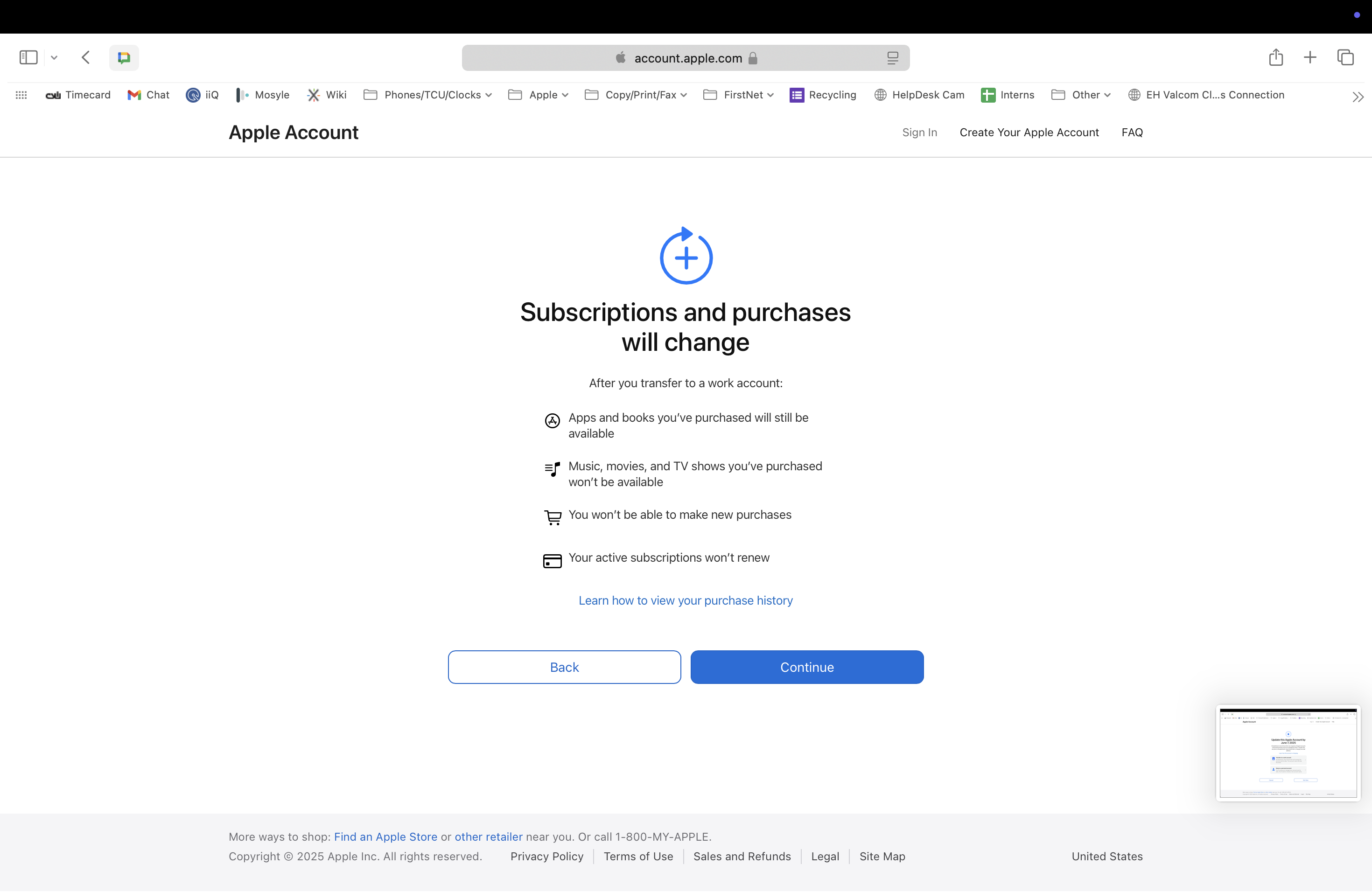 Screenshot showing the Subscription/Purchase Changes Acknowledgment page.