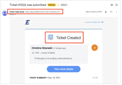 Screenshot of the room reservation email notification.