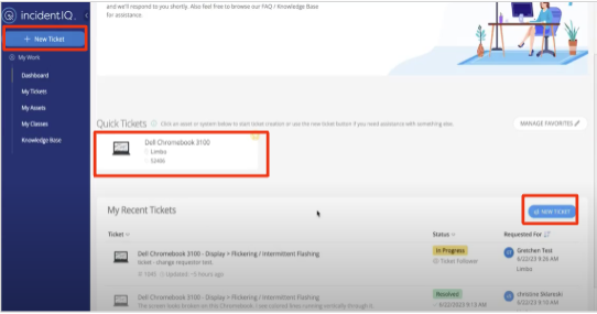 IncidentIQ New Ticket locations