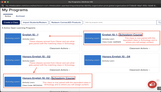 Screenshot Actively Learn through the McGrawHill link on the left menu.