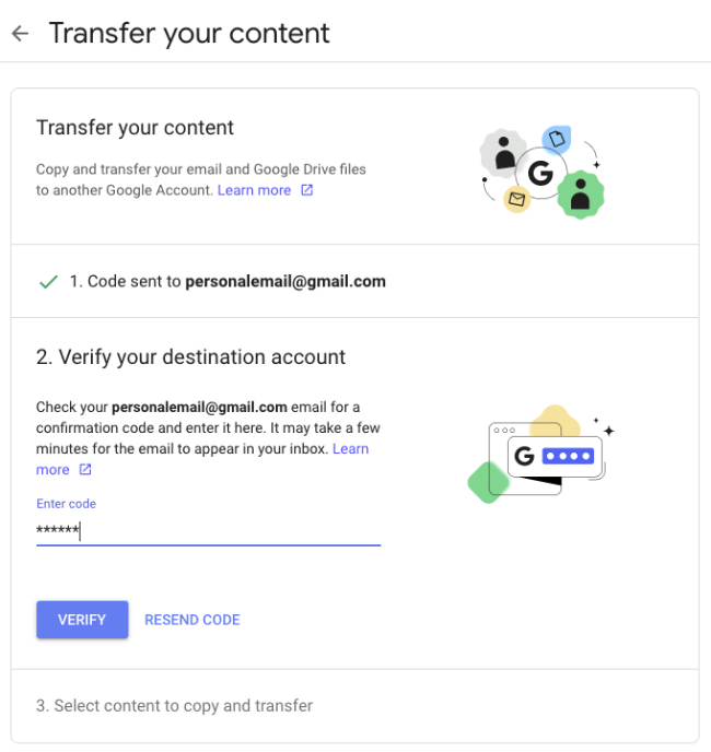Transfer content from Gmail screen