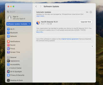 Apple System Settings Software Update Available screen