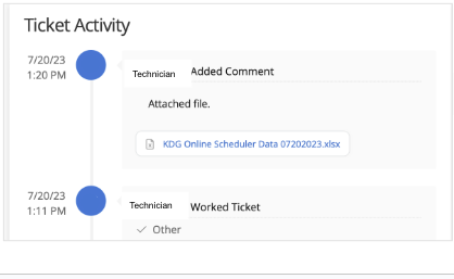 View ticket activity using the ticket timeline.